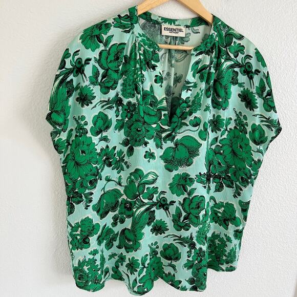 ESSENTIEL ANTWERP green floral silk blouse / size 6 - Picture 2 of 7